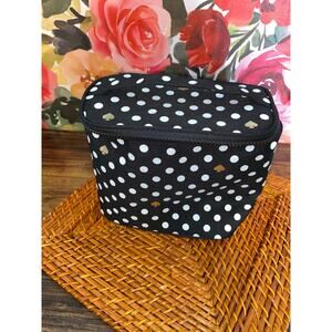 Kate Spade NY Polka Dot Insulated Lunch Bag Cosmetic Case Black White Gold EUC